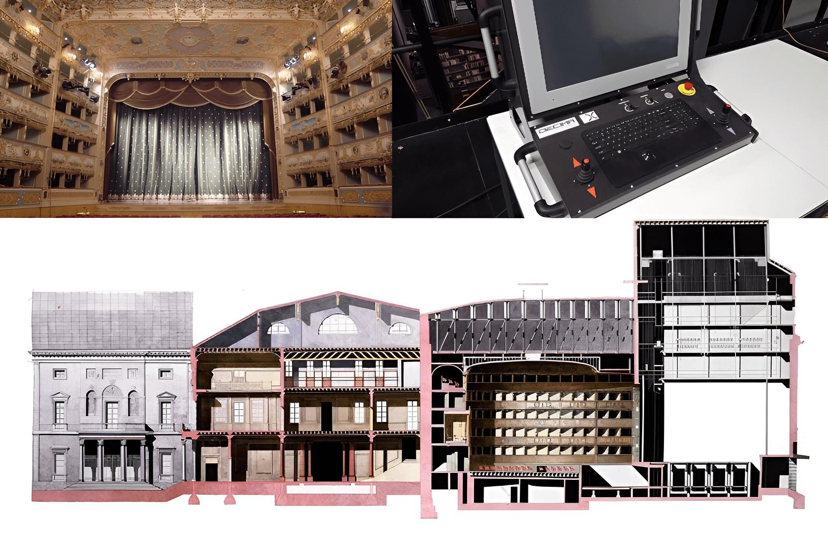 News broadcast studio with screens and seating arrangement