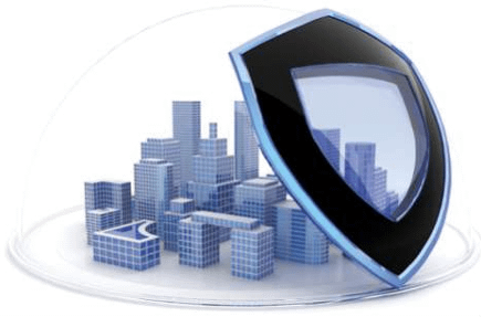 City protected under a security shield illustration